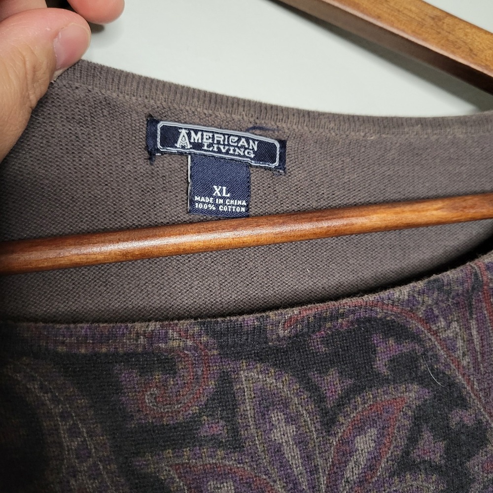 American Living Women's XL Sweater Shirt Top Blouse Brown Purple Black Cardigan‎ - Picture 2 of 11